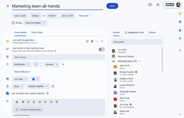 Réglage Google Agenda pour désactiver les e-mails de réponse des invités