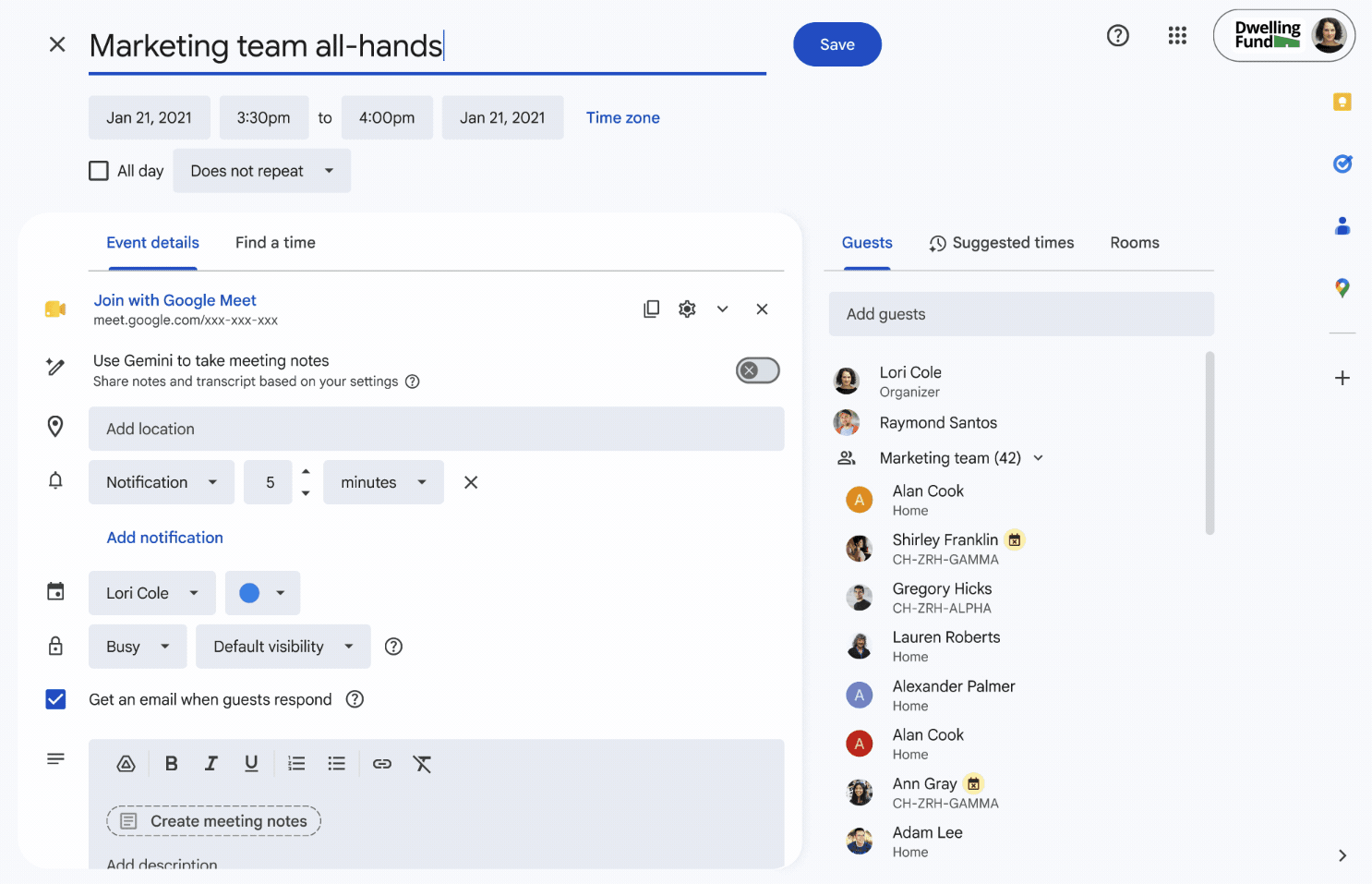 Réglage Google Agenda pour désactiver les e-mails de réponse des invités