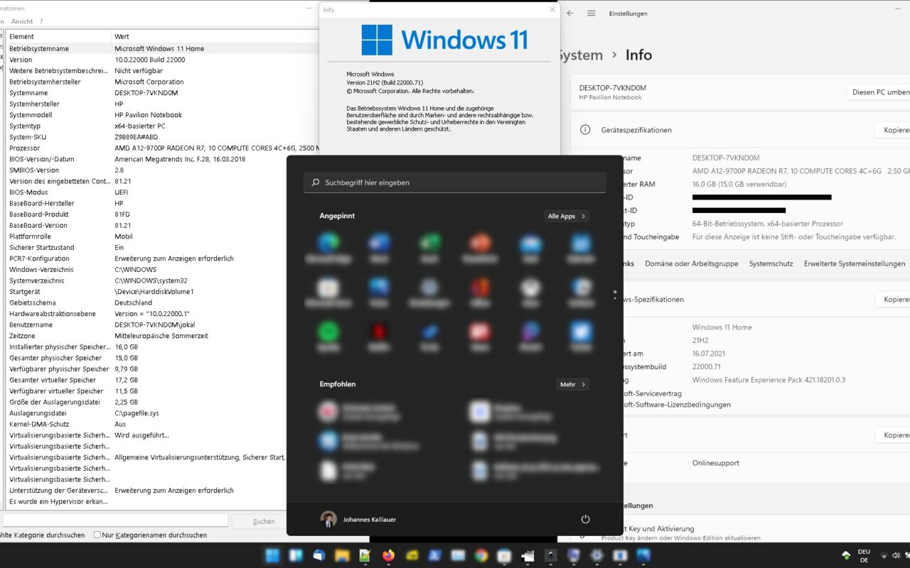 Capture d ecran du bureau de Windows 11 avec le menu Demarrer ouvert
