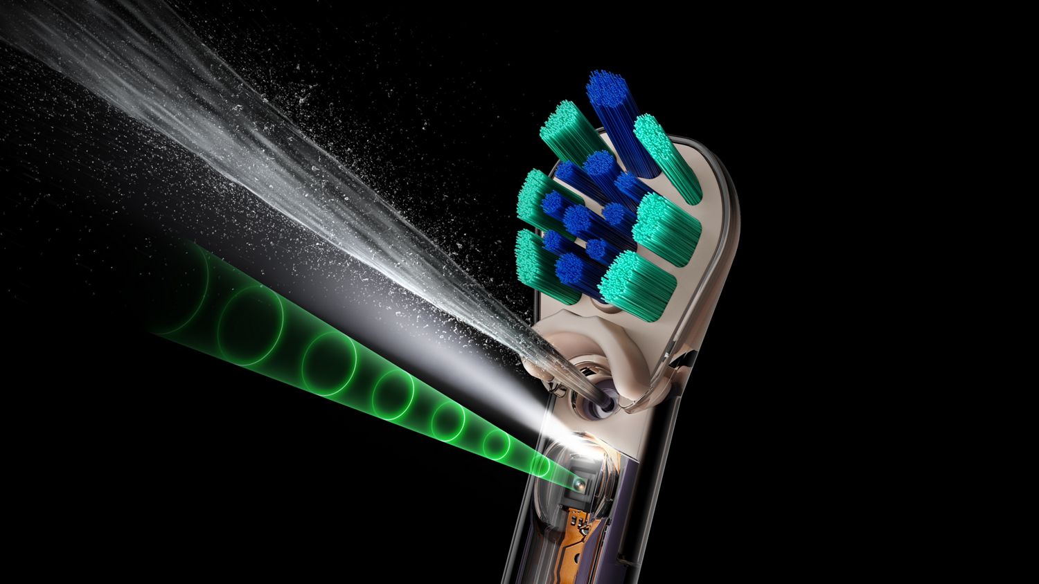 Gros plan de la tête Dyson CameraJet et de son jet interdentaire