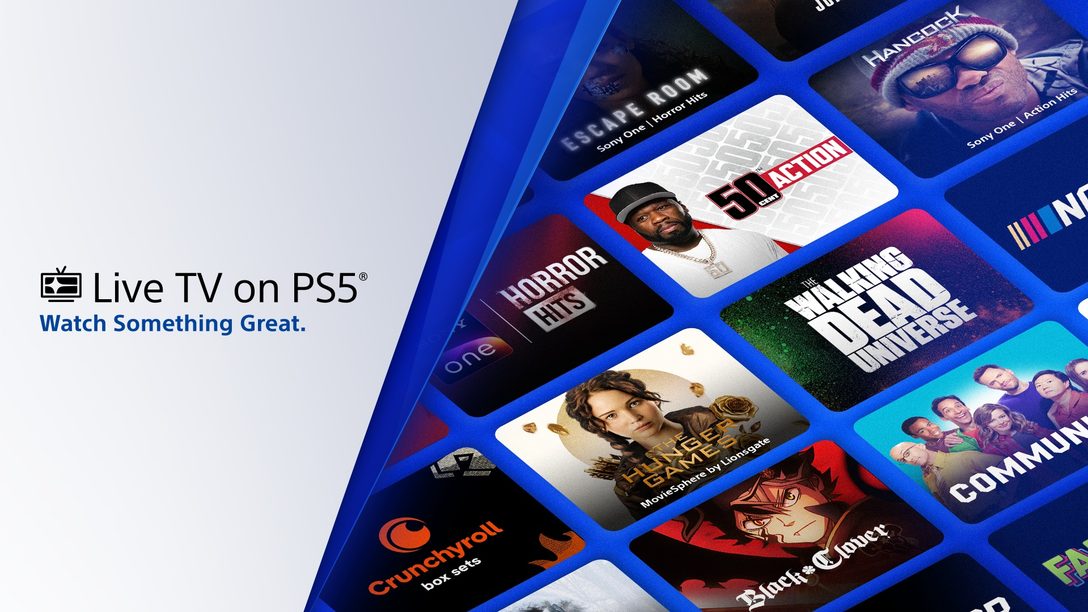 Interface Live TV sur PlayStation 5 avec plusieurs chaînes gratuites